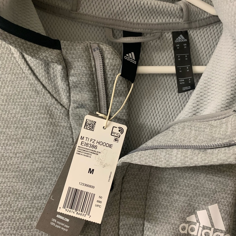 Adidas Mens zip up hoodie with black trim